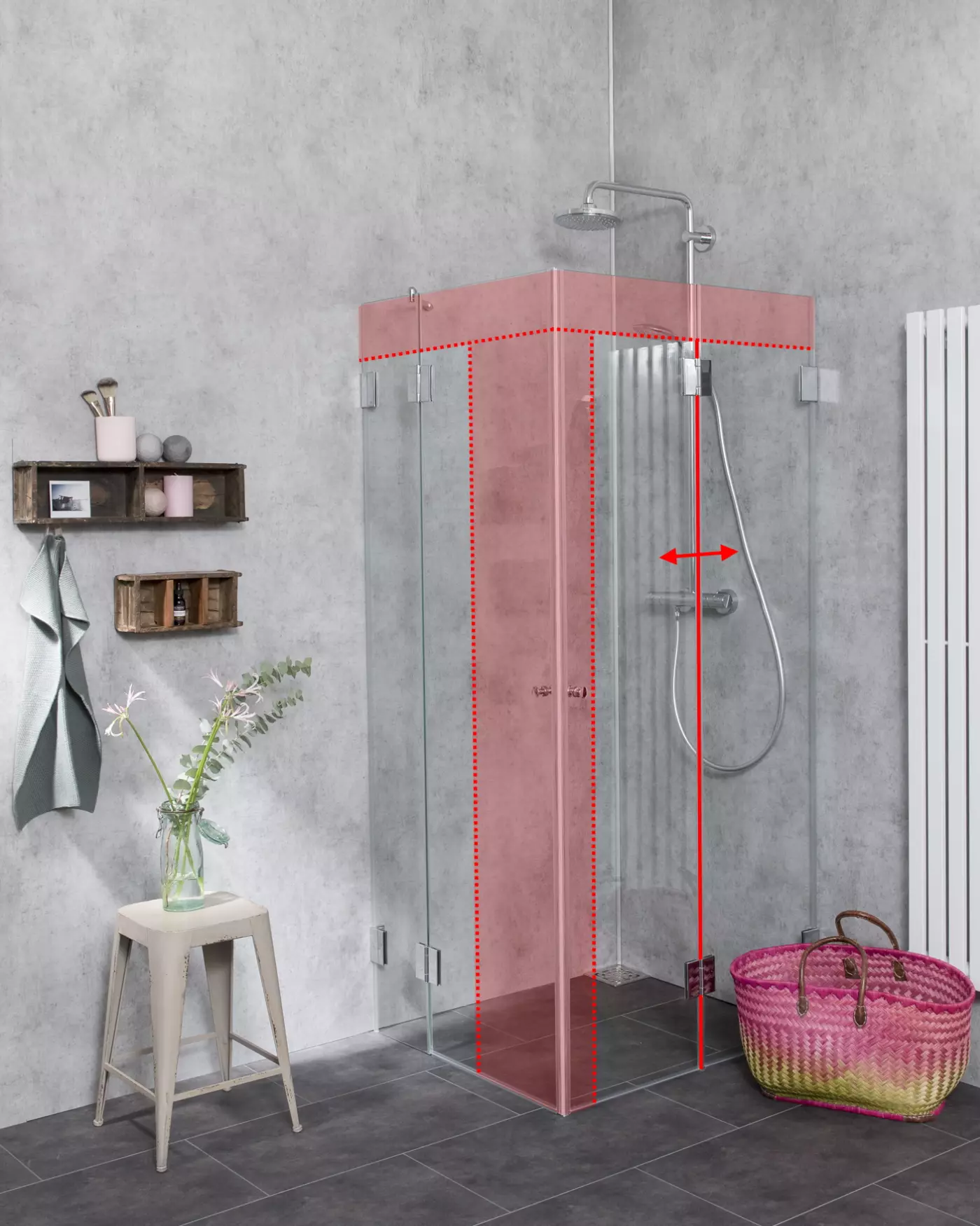 Dusche nach Maß Falttür + Tür an Festteil