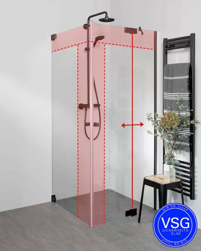 Teilgerahmte VSG Eck Duschkabine neben Badewanne mit 2 Pendeltüren nach Maß