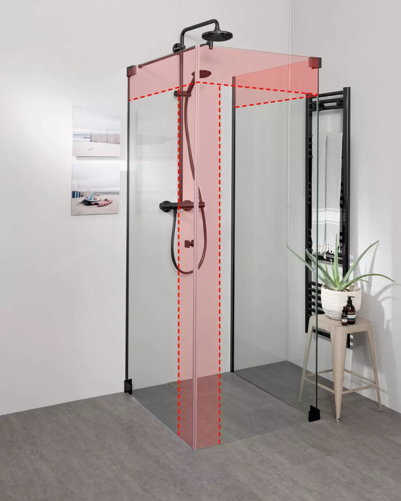Teilgerahmte U Form Dusche mit Pendeltür an Wand Maßanfertigung