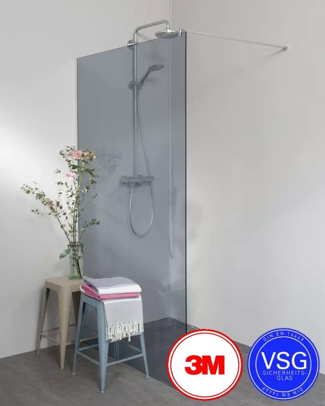 VSG Duschwand zum Kleben mit Klemmprofil Maßanfertigung bis 230 cm Höhe