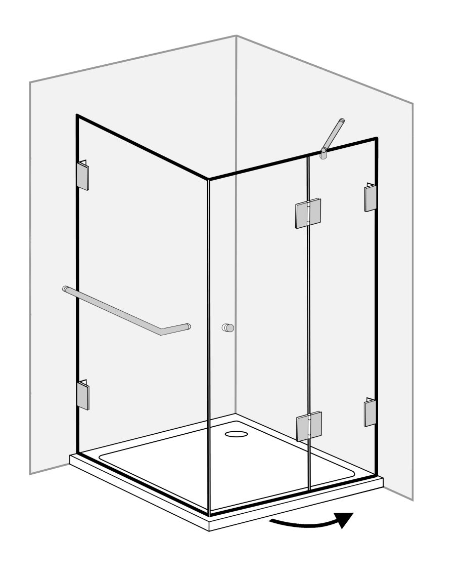 Eckdusche mit Festwand 90x100cm
