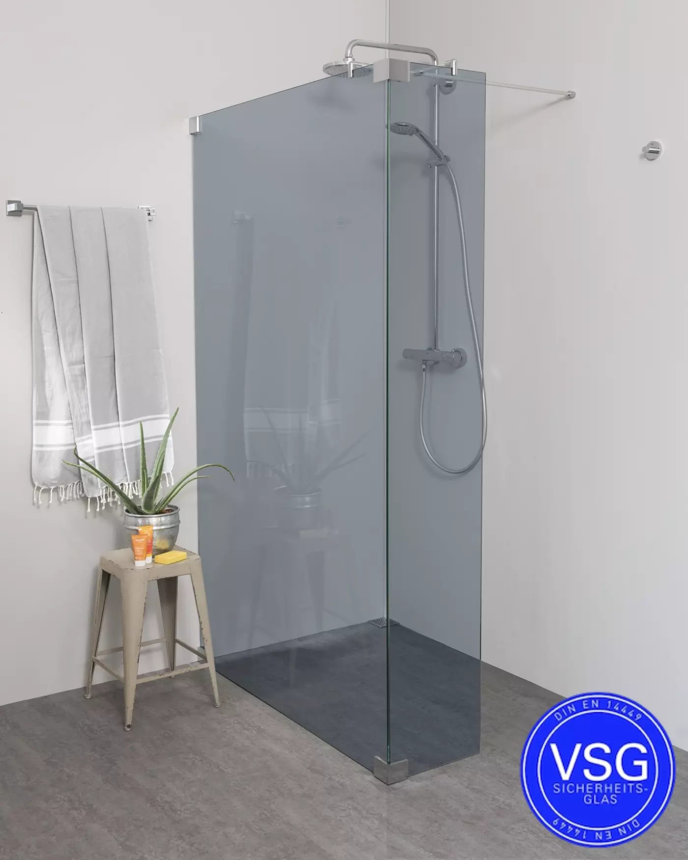 Begehbare Dusche VSG: Walk In Duschwand über Eck, Maßanfertigung