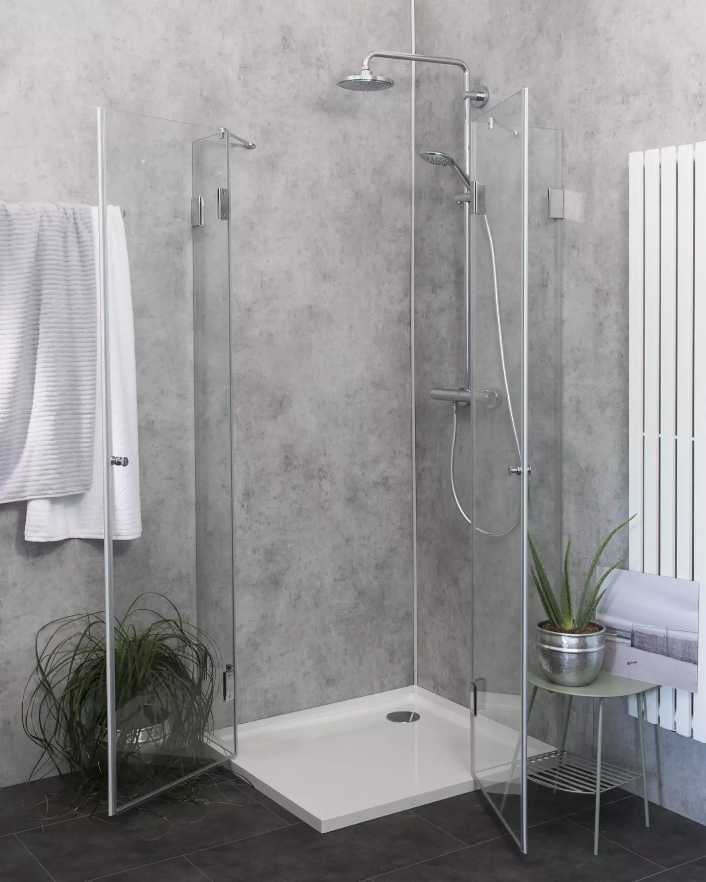 Eckdusche 75x75 mit 2 Türen & Duschwanne