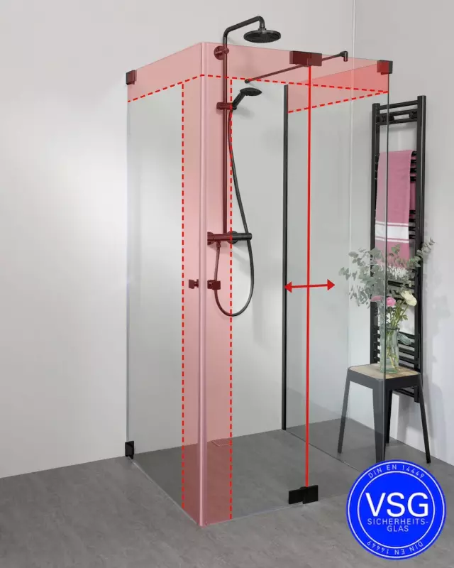 VSG Dusche U Form neben Badewanne 2 Pendeltüren & Festwand teilgerahmt nach Maß