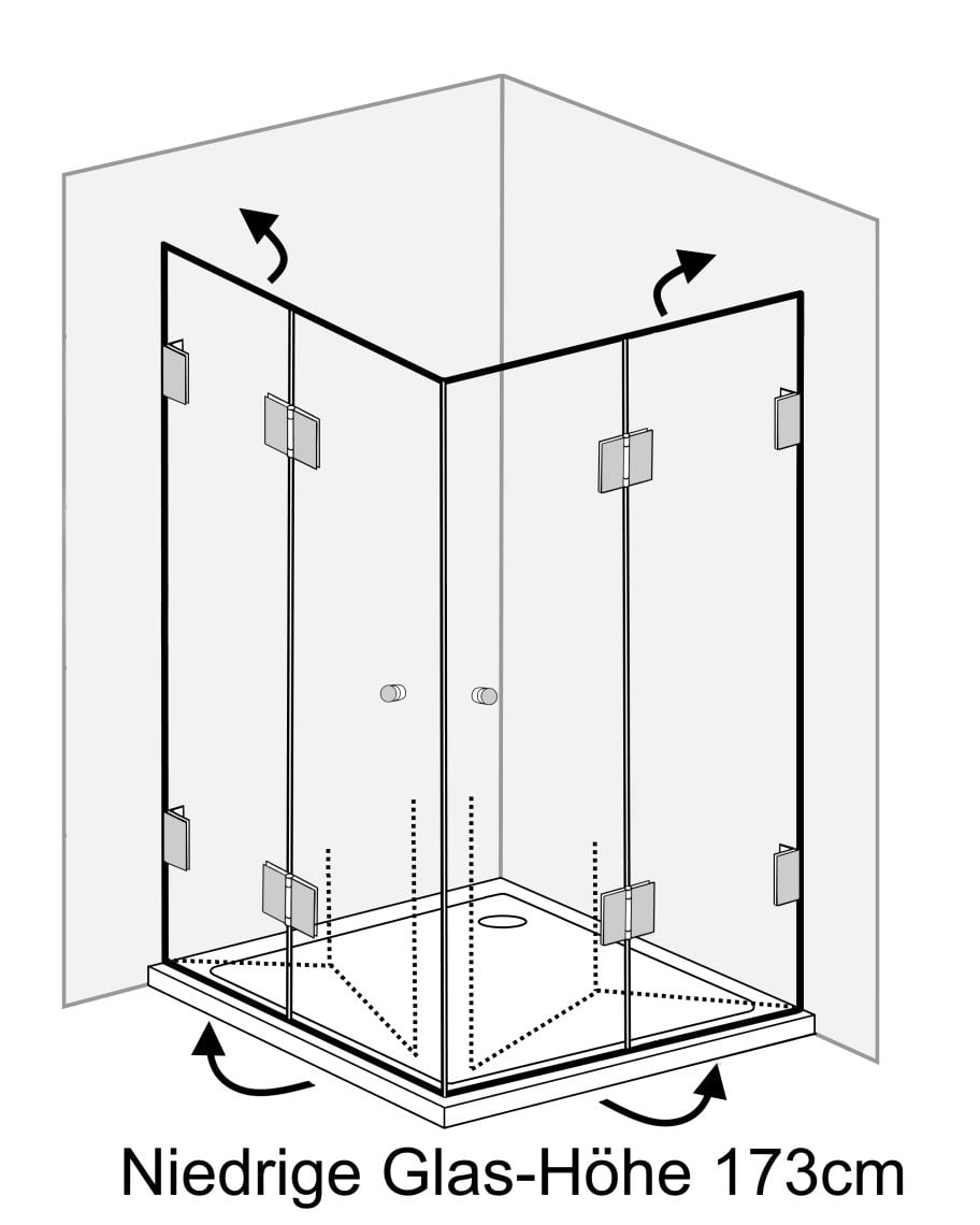 Eckdusche 100x100 mit 2 Falttüren Höhe 173cm & Duschwanne