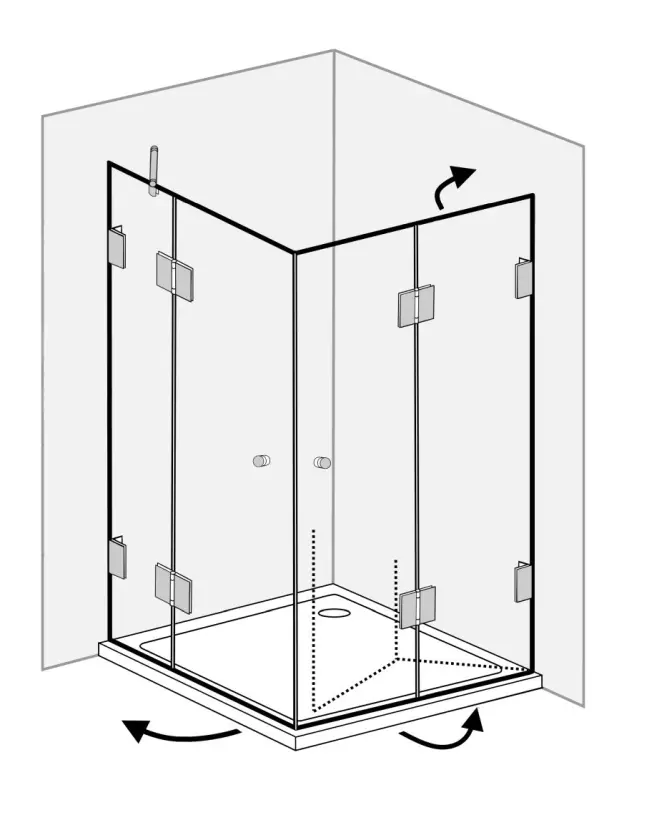 Eckdusche 90x90 Falttür & Tür an Festteil mit Duschwanne