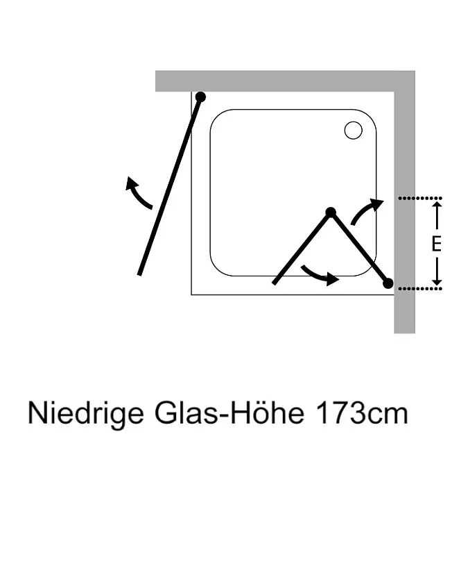 Eck Falt-Dusche mit 2 Türen verkürzte Höhe 173cm