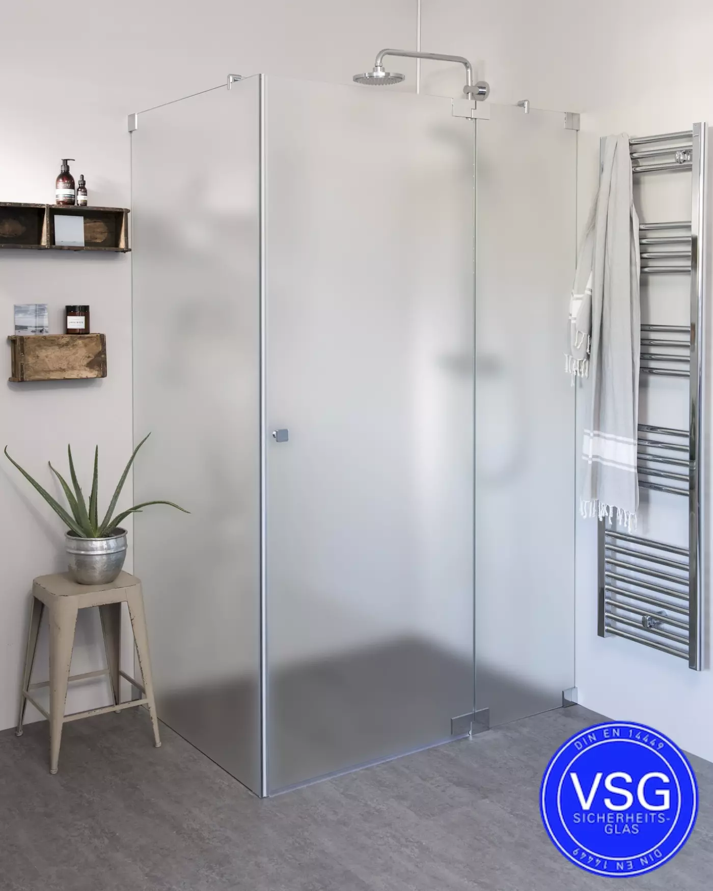 VSG Eck Duschkabine mit Pendeltür und Seitenwand nach Maß