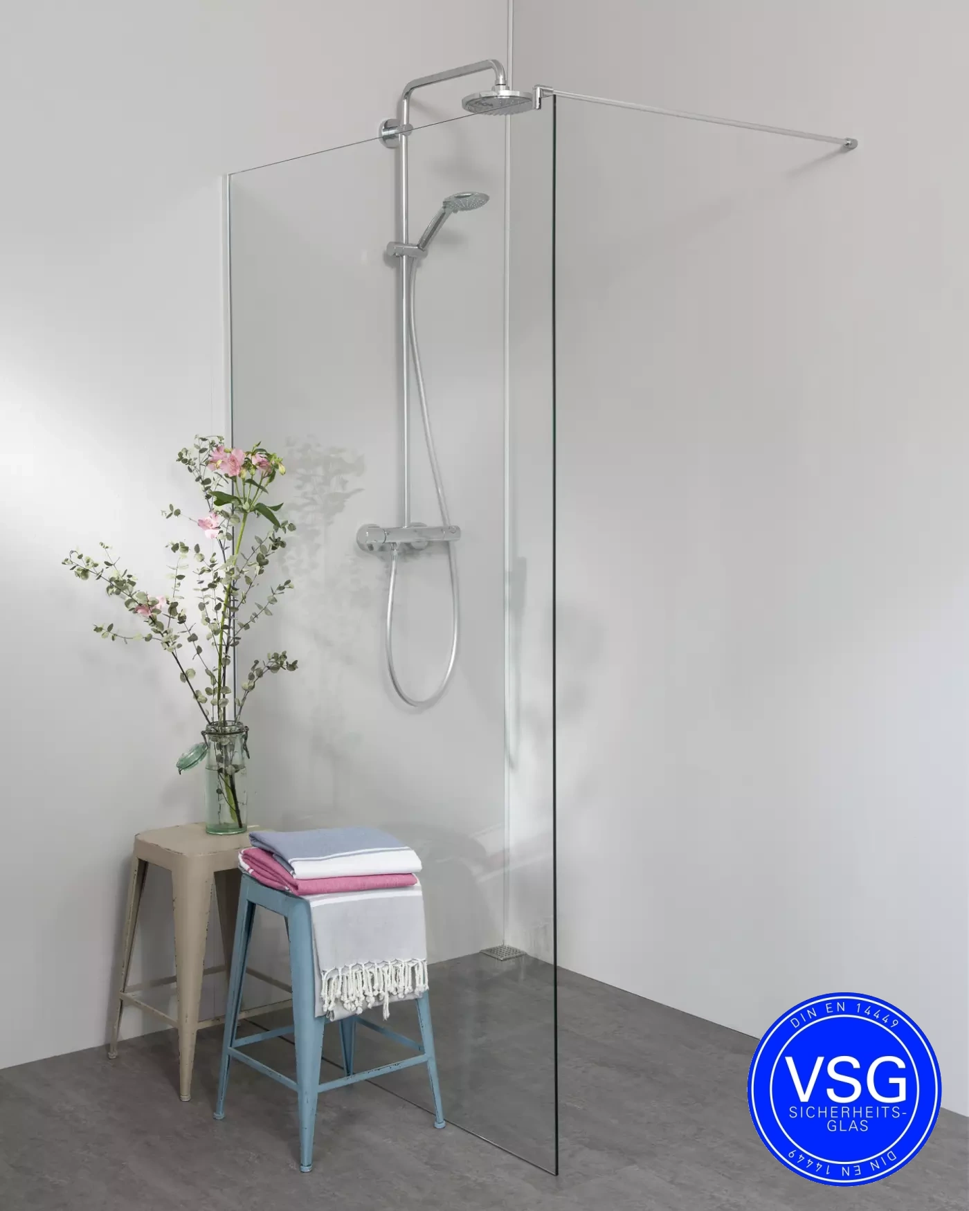 VSG Duschwand zum Kleben bis 120 cm Breite mit Wandprofil