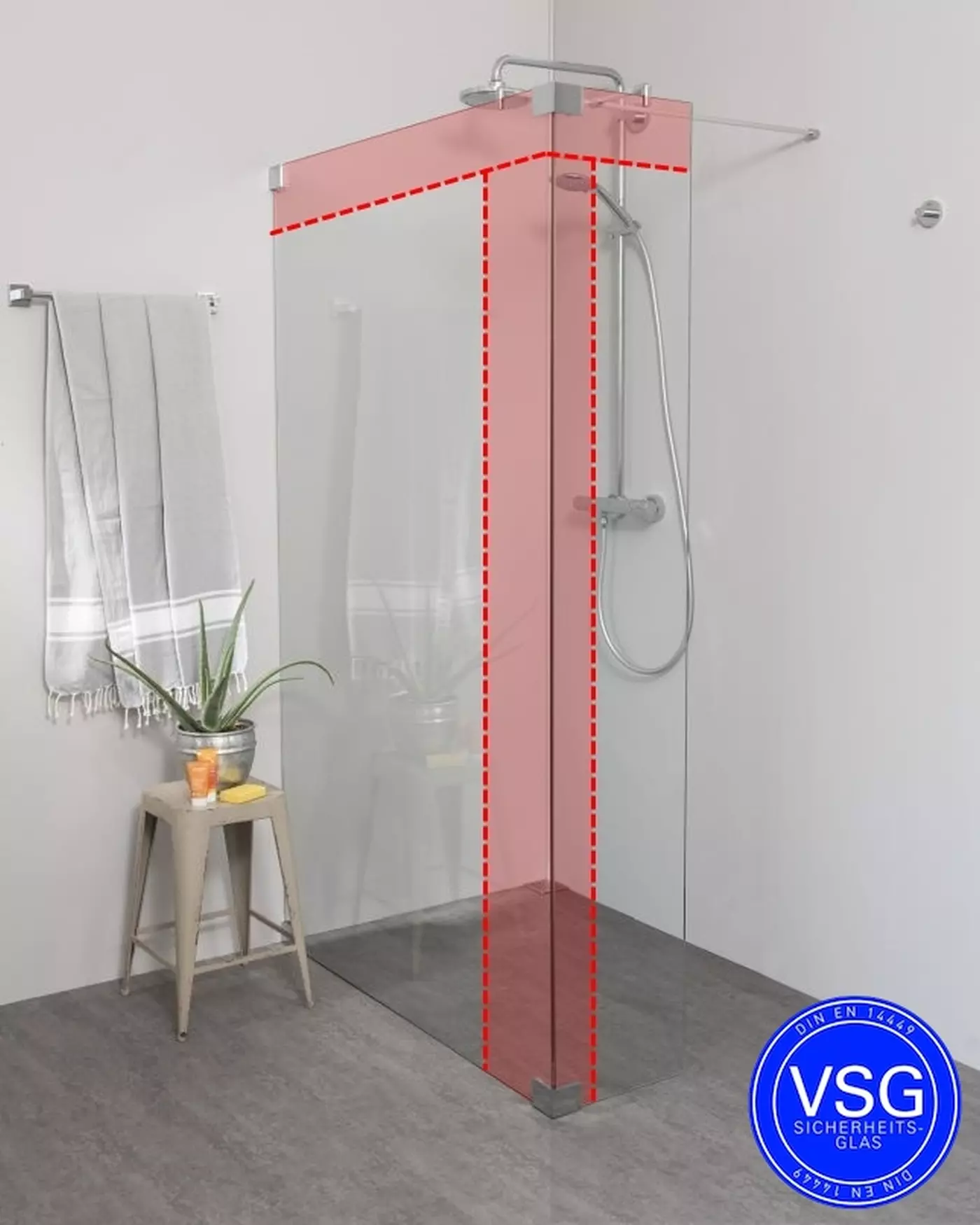 Begehbare Dusche VSG: Walk In Duschwand über Eck, Maßanfertigung