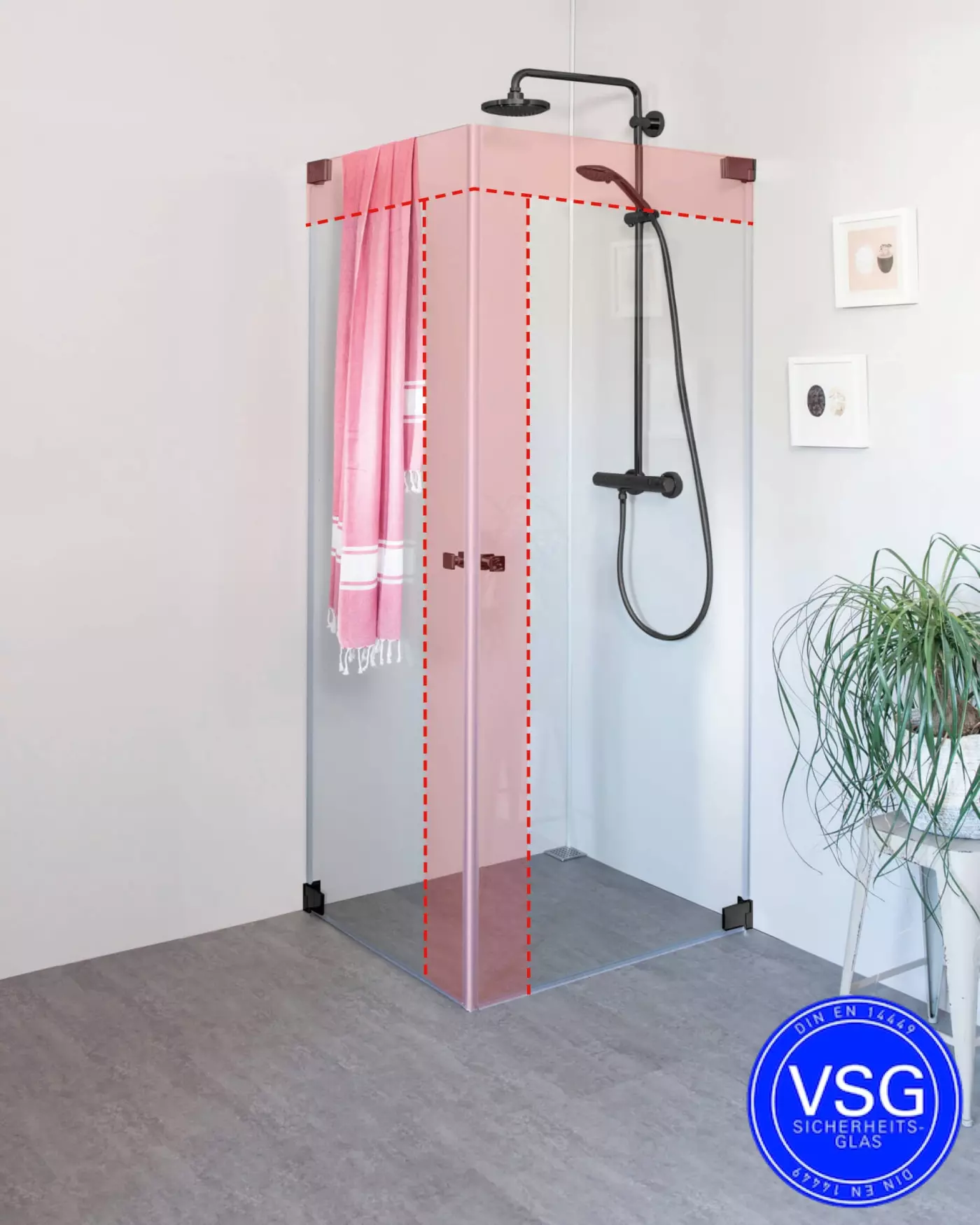 VSG Eck Duschkabine mit 2 Pendeltüren an Wand nach Maß