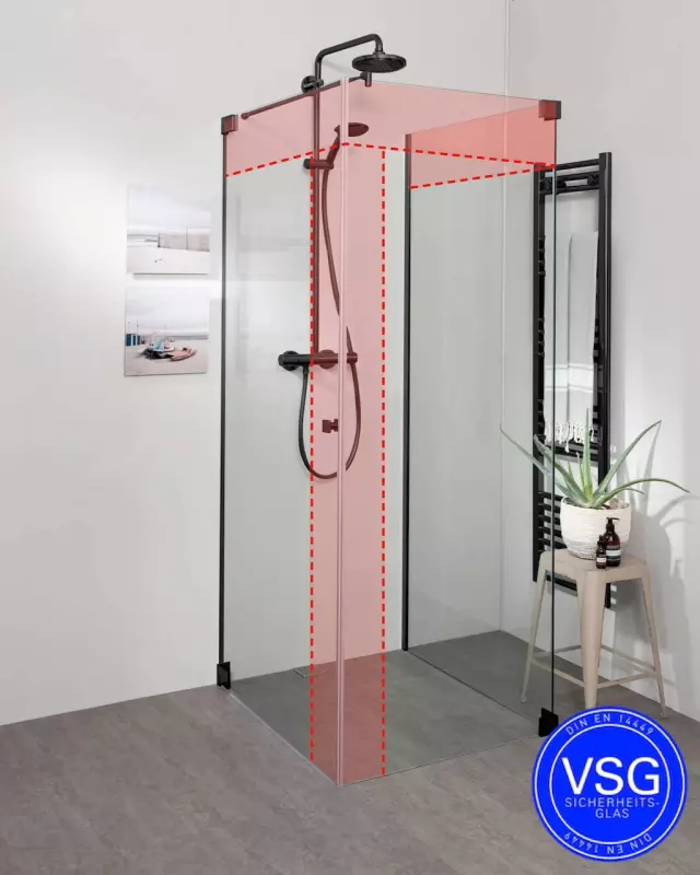 Teilgerahmte VSG Dusche U Form mit Pendeltür an Wand Maßanfertigung