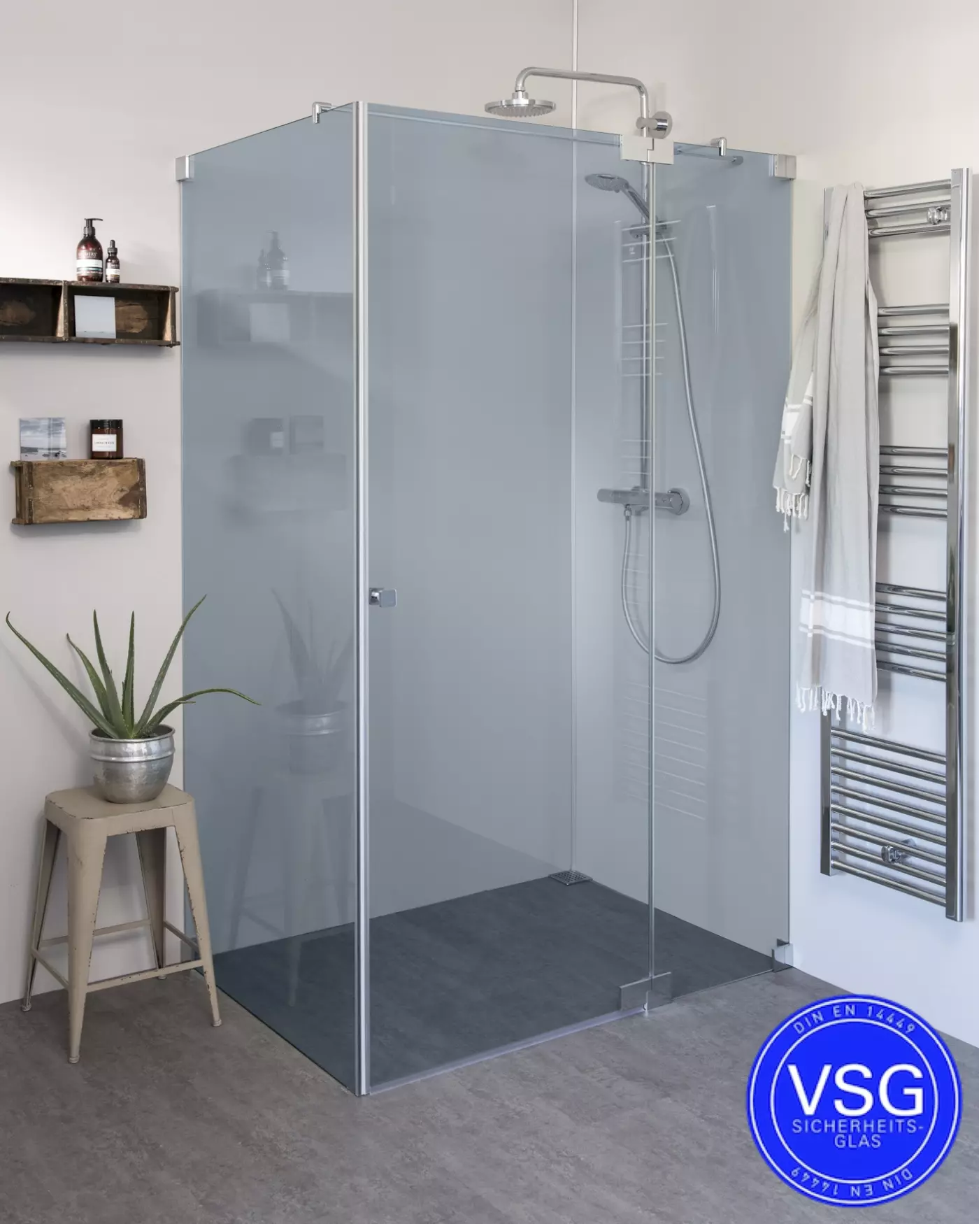 VSG Eck Duschkabine mit Pendeltür und Seitenwand nach Maß