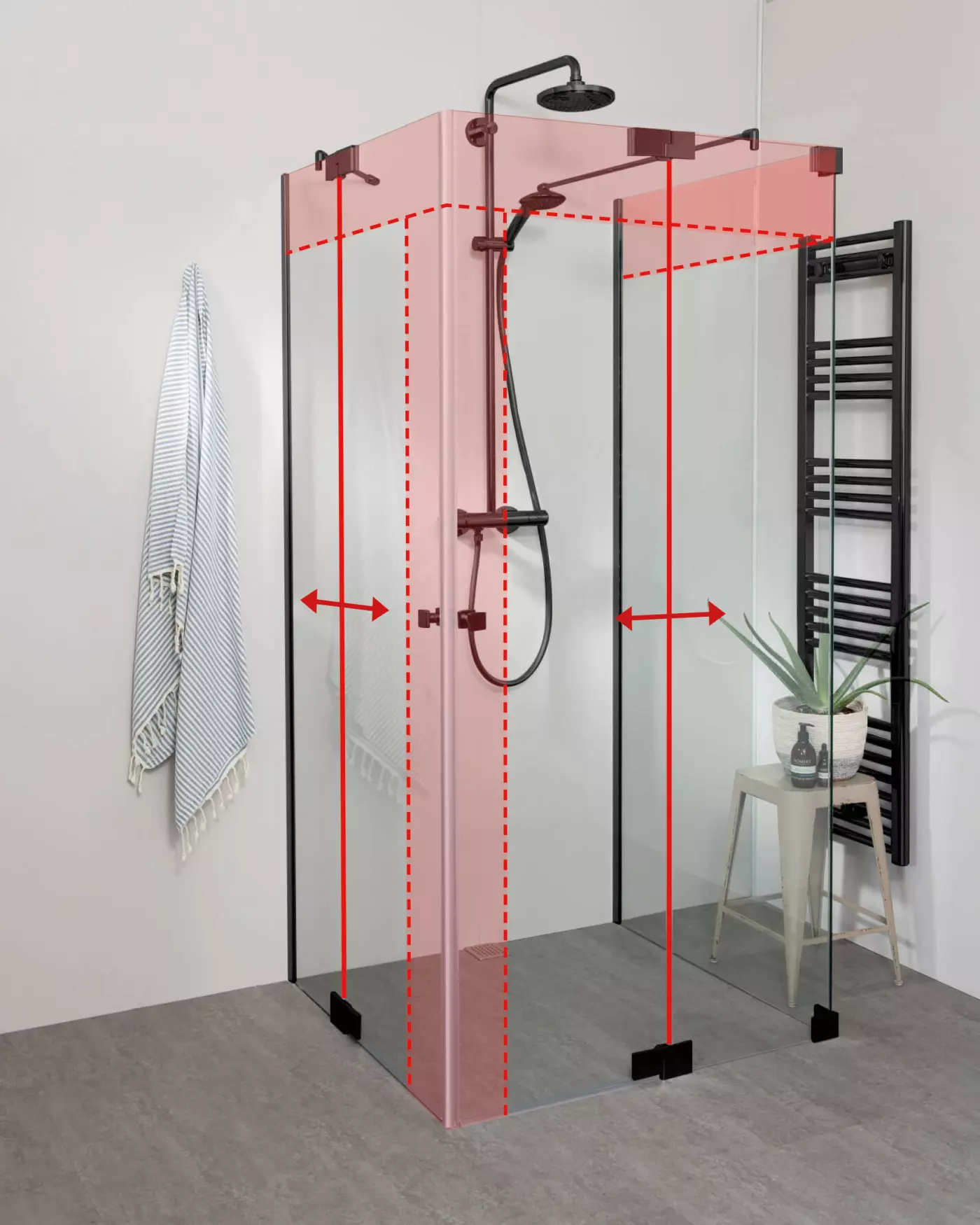 Teilgerahmte U Form Dusche mit 2 Pendeltüren als Eckeinstieg nach Maß