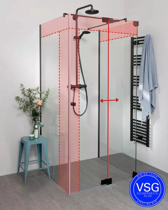 VSG Dusche U Form teilgerahmt mit Pendeltür Fronteinstieg nach Maß
