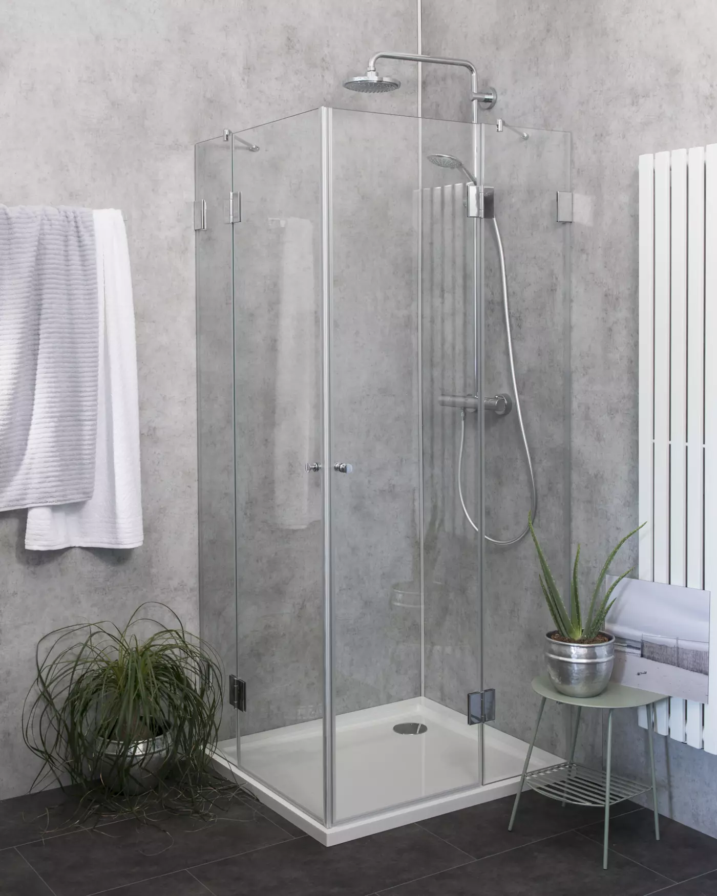 Eckdusche 90x80 mit 2 Türen & Duschwanne