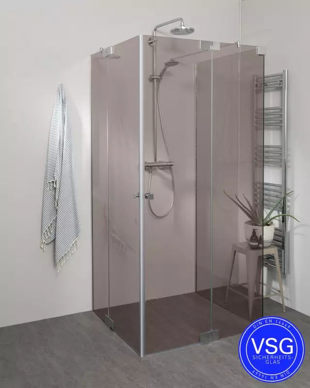 Teilgerahmte VSG U Form Dusche mit 2 Pendeltüren als Eckeinstieg nach Maß