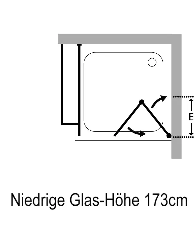 Eckdusche 90x90 Falttür + Festwand Höhe 173cm mit Duschwanne