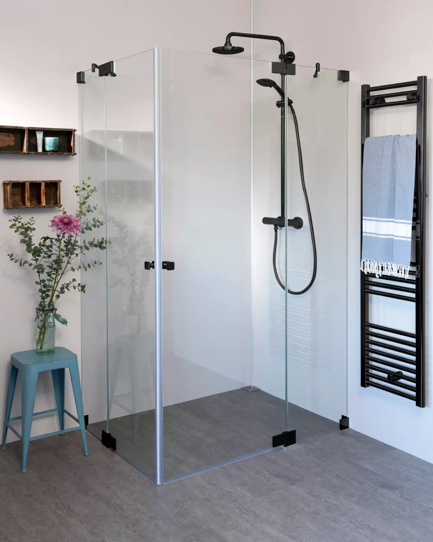 Eckdusche 100x90 mit 2 Pendeltüren, groß & Duschwanne
