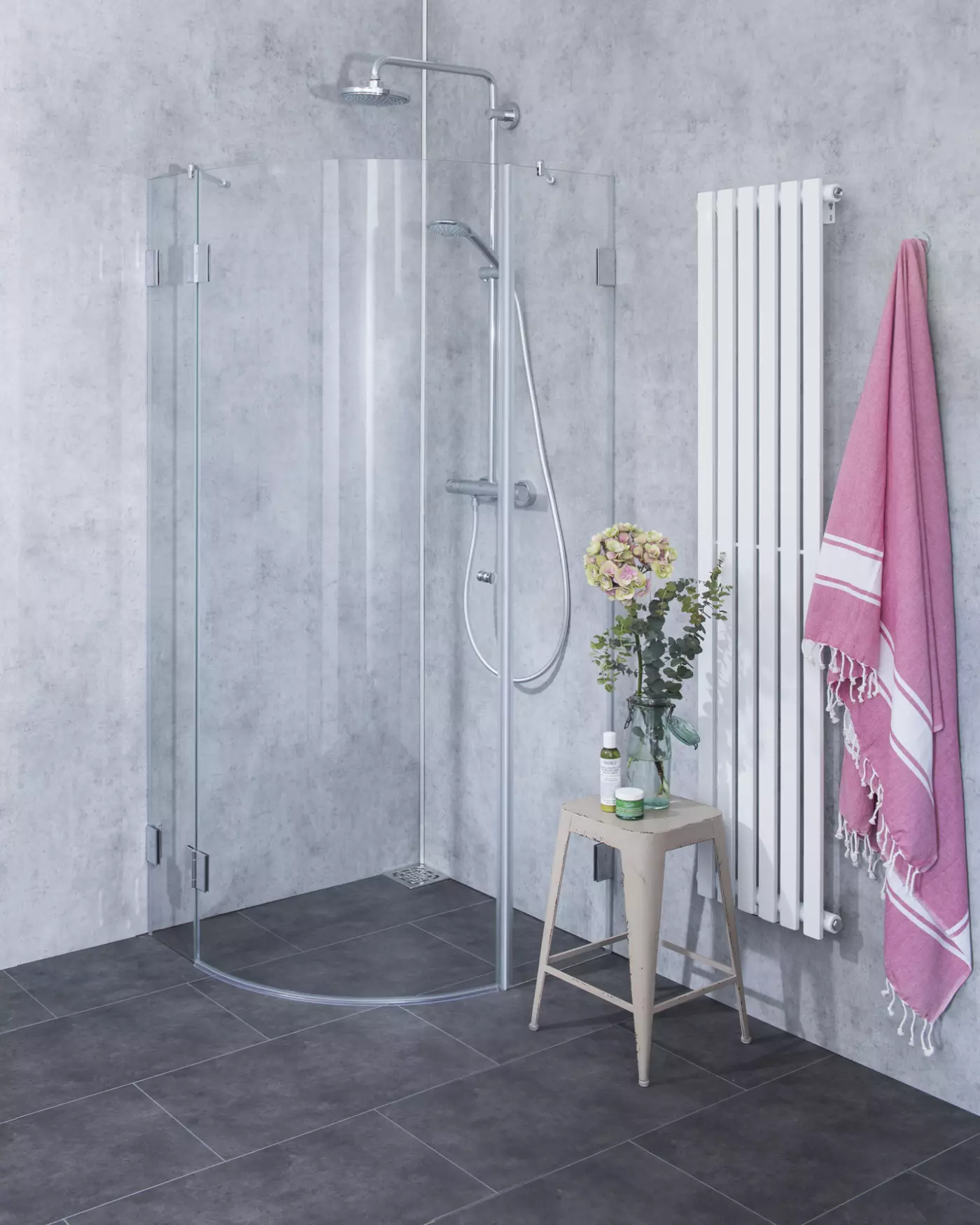 Viertelkreis-Dusche 1 Türe 90x90cm