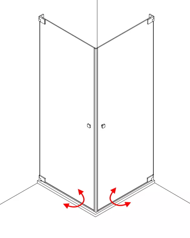 Eckdusche 75x75 mit 2 Pendeltüren an Wand & Duschwanne