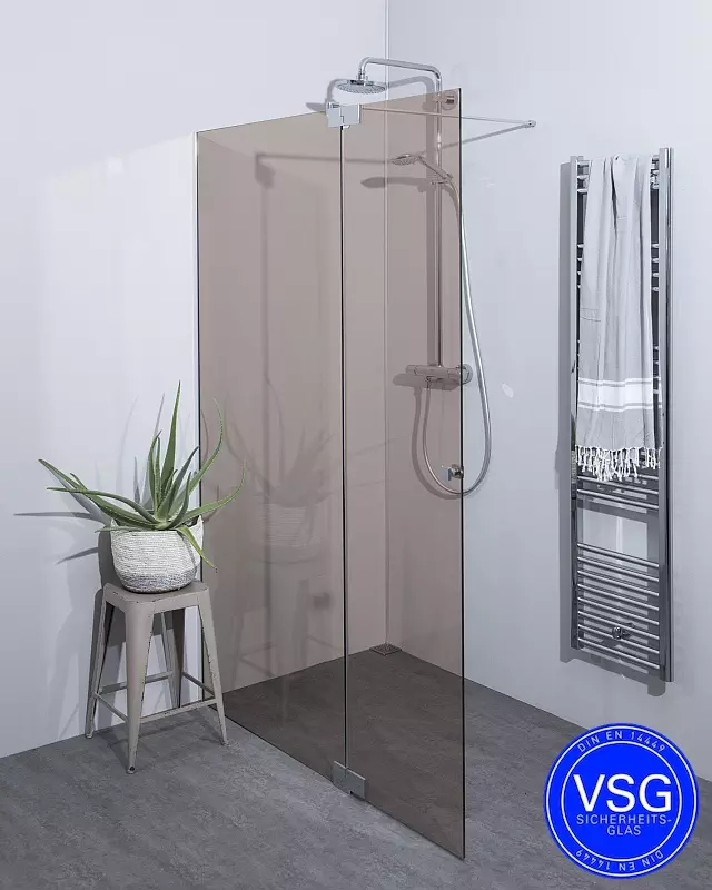 VSG Walk In Dusche: Festwand mit Klappteil und Wandprofil, Maßanfertigung