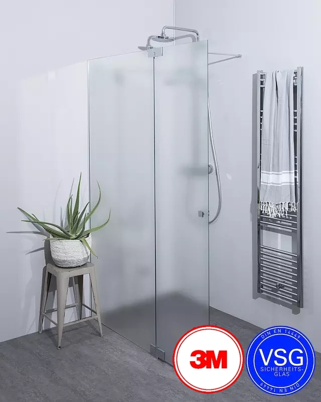 VSG Walk In Dusche zum Kleben mit Klappteil und Wandprofil, Maßanfertigung