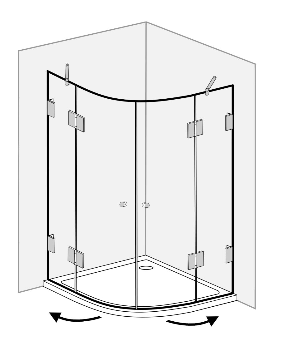 Viertelkreis-Dusche 90x90 mit 2 Türen