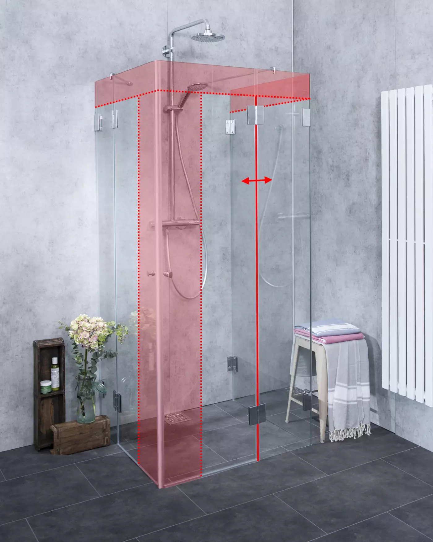 U-Form Dusche nach Maß Eckeinstieg