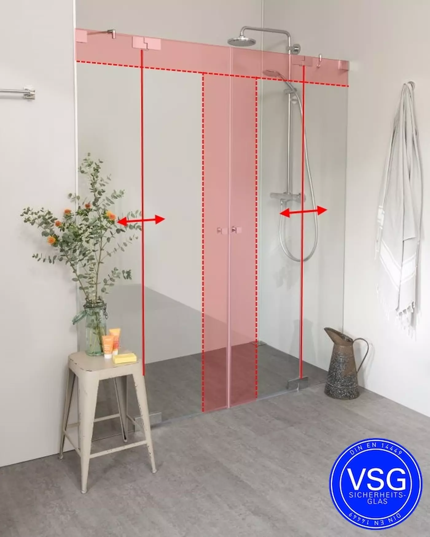 VSG Nischendusche mit Doppelpendeltür nach Maß
