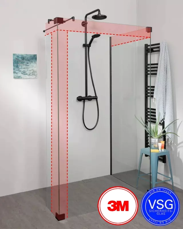 VSG Walk In Dusche zum Kleben nach Maß U Form mit Wandprofil