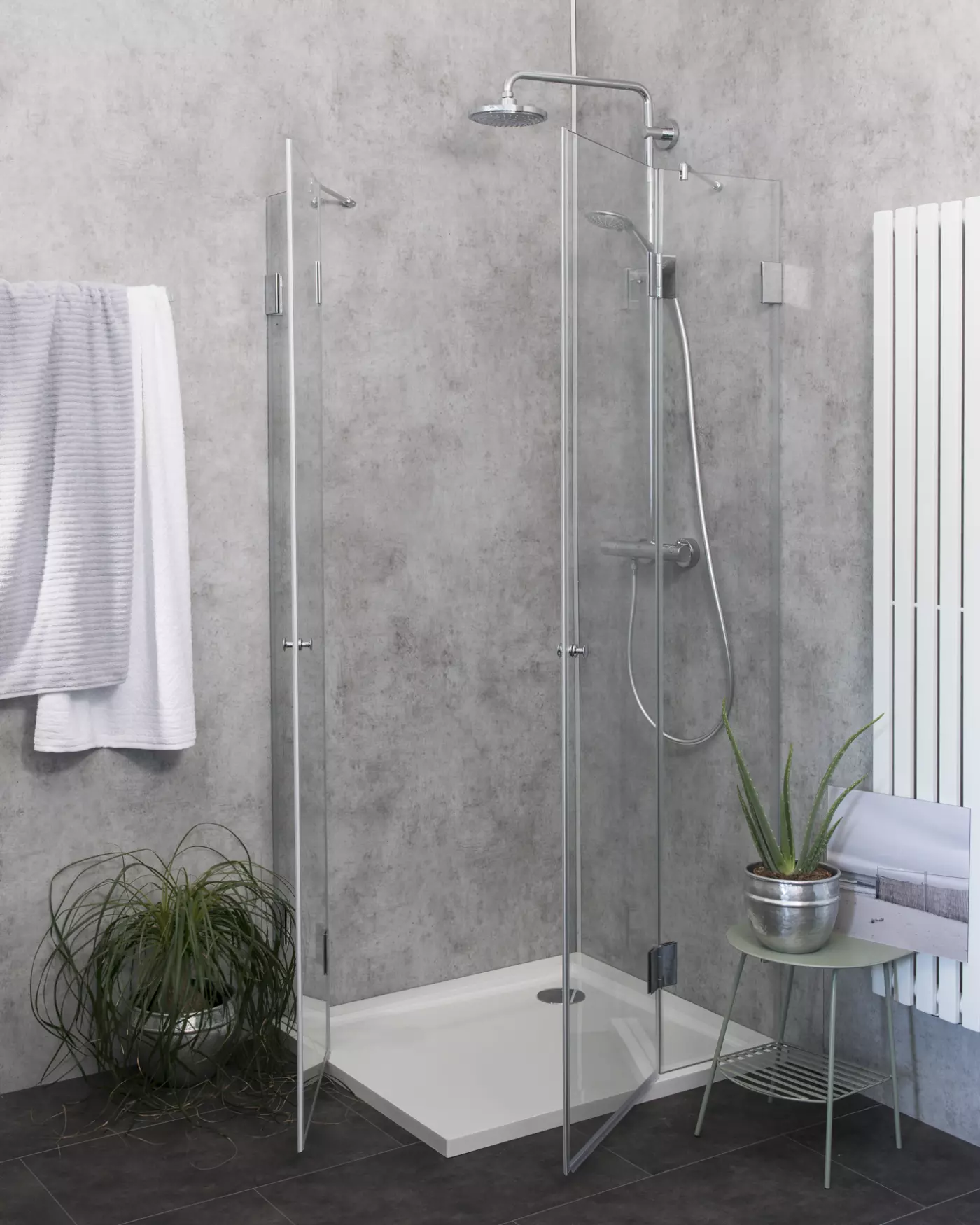 Eckdusche 75x75 mit 2 Türen & Duschwanne