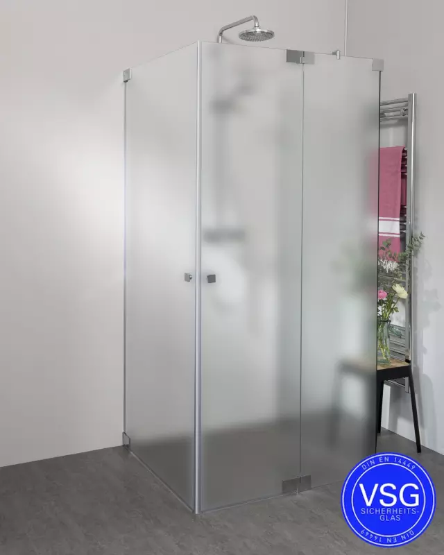 VSG Dusche U Form neben Badewanne 2 Pendeltüren & Festwand teilgerahmt nach Maß
