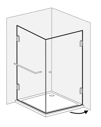 Eckdusche 100x100 mit Festwand & Tür an Wand