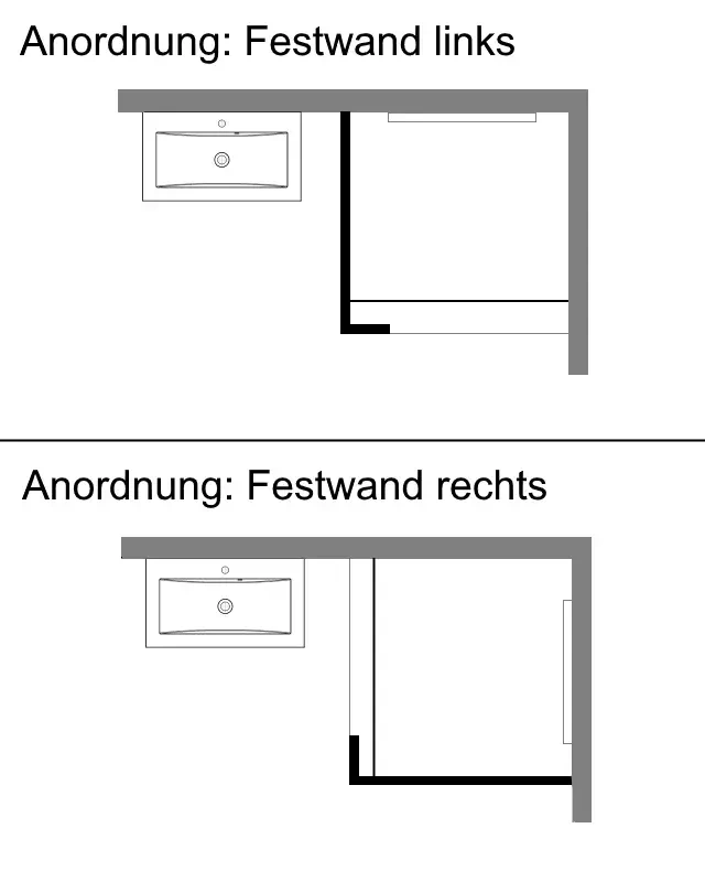 Begehbare Dusche: Walk In Duschwand mit Glas-Festteil über Eck
