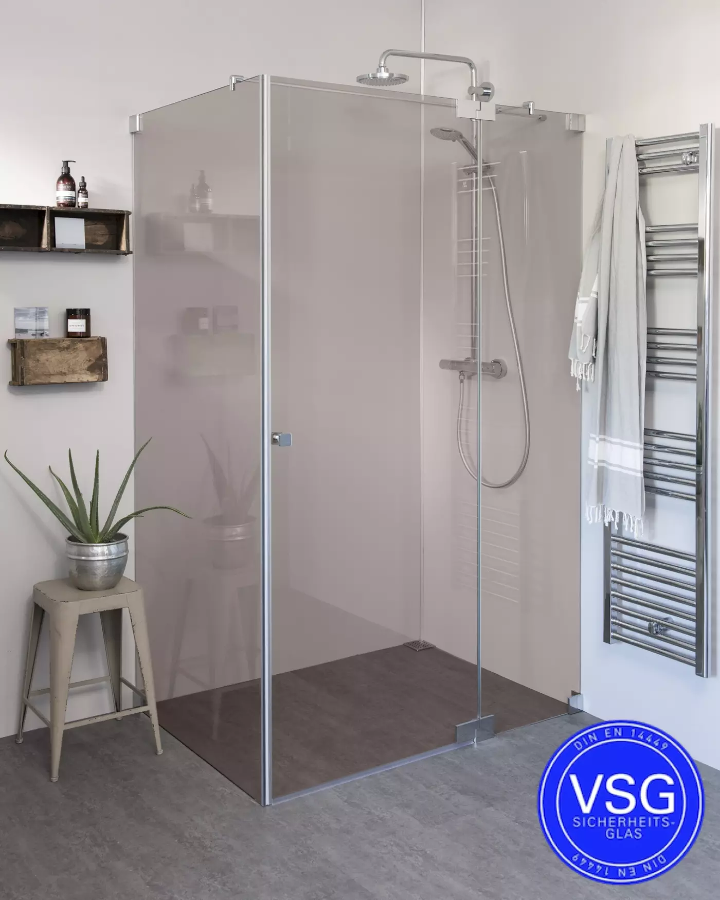 VSG Eck Duschkabine mit Pendeltür und Seitenwand nach Maß