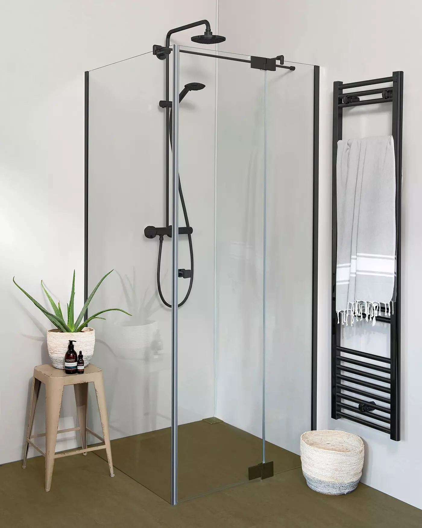 Teilgerahmte Eckdusche100x90 Pendeltür an Festteil und Festwand & Duschwanne