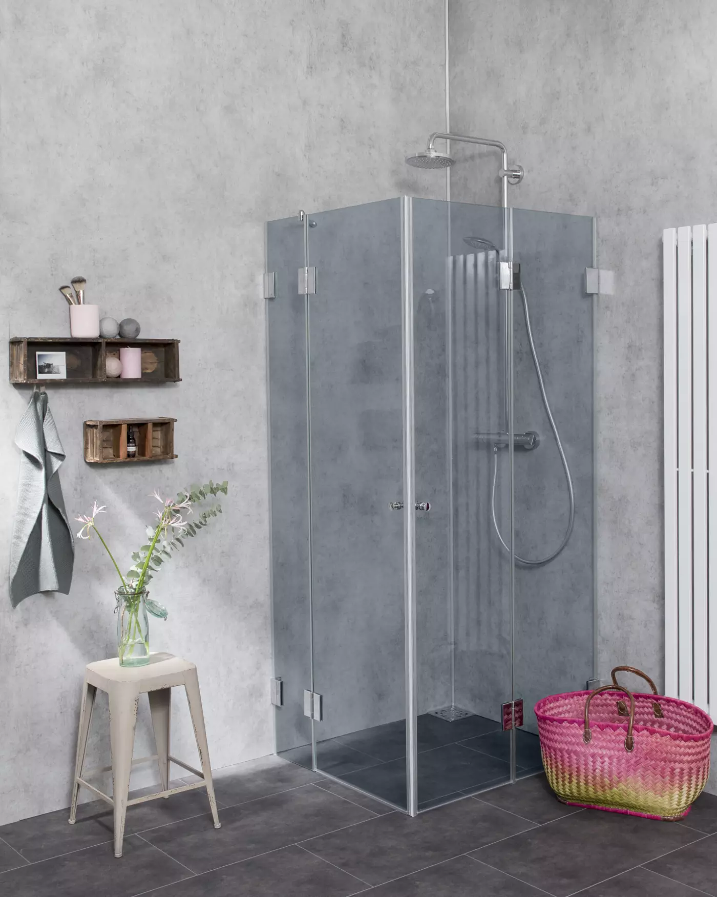 Dusche nach Maß Falttür + Tür an Festteil