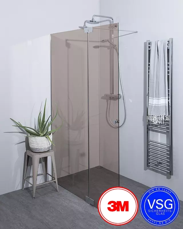 VSG Walk In Dusche zum Kleben mit Klappteil und Wandprofil, Maßanfertigung