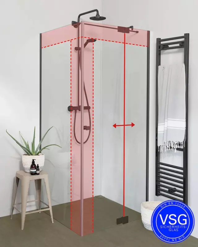 Teilgerahmte VSG Eckdusche mit Pendeltür und Seitenwand nach Maß