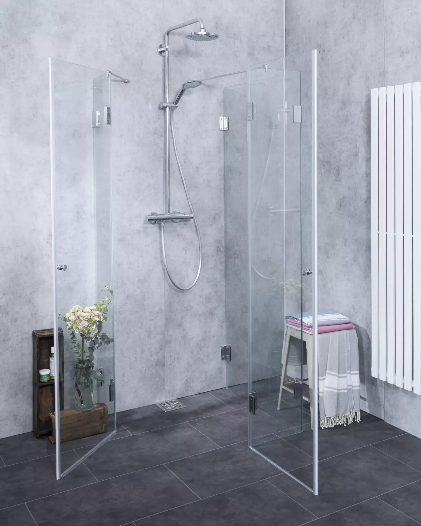 Bündige 3-Seiten U-Dusche 2 Türen + Festwand