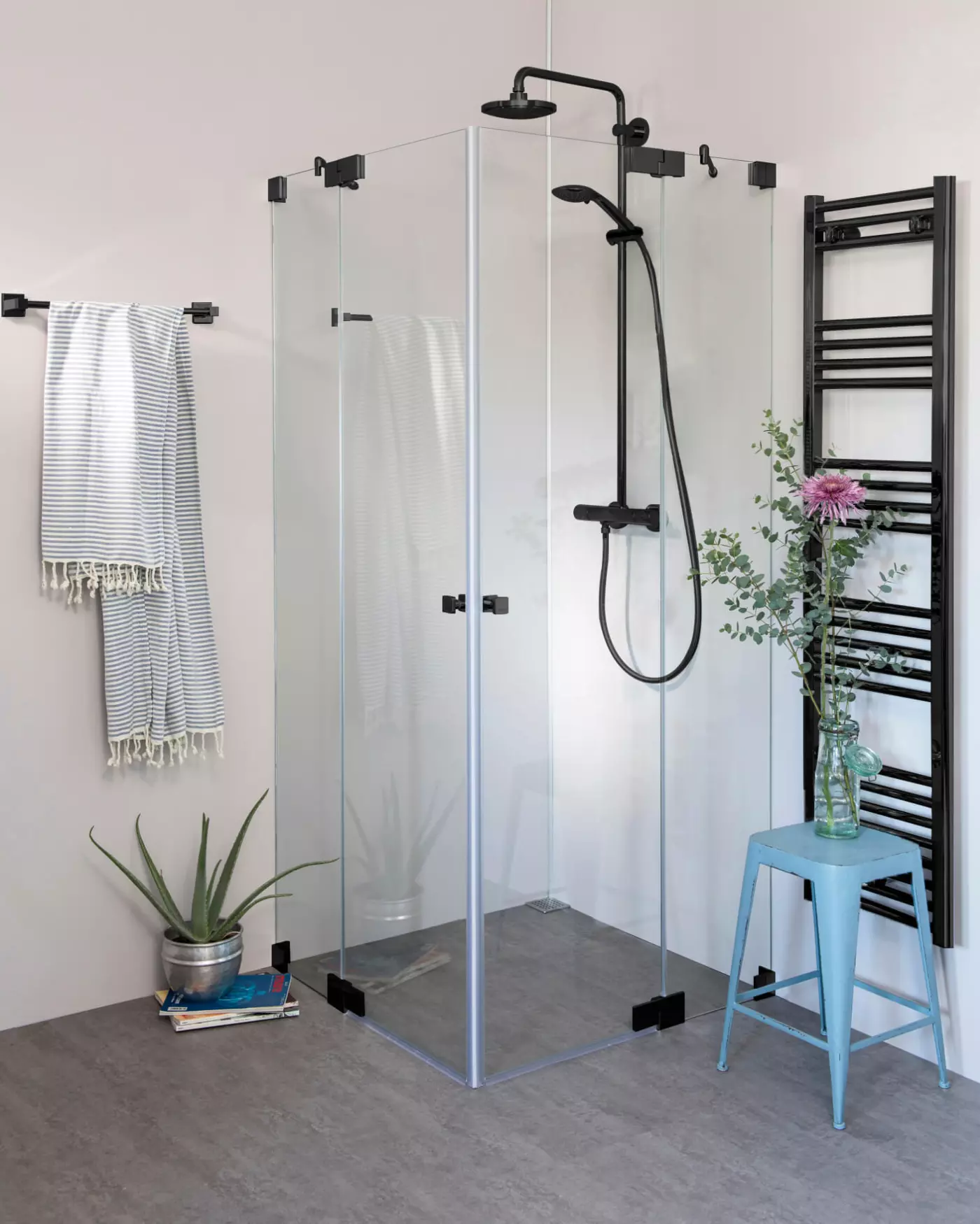 Eckdusche 100x80 mit 2 Pendeltüren & Duschwanne
