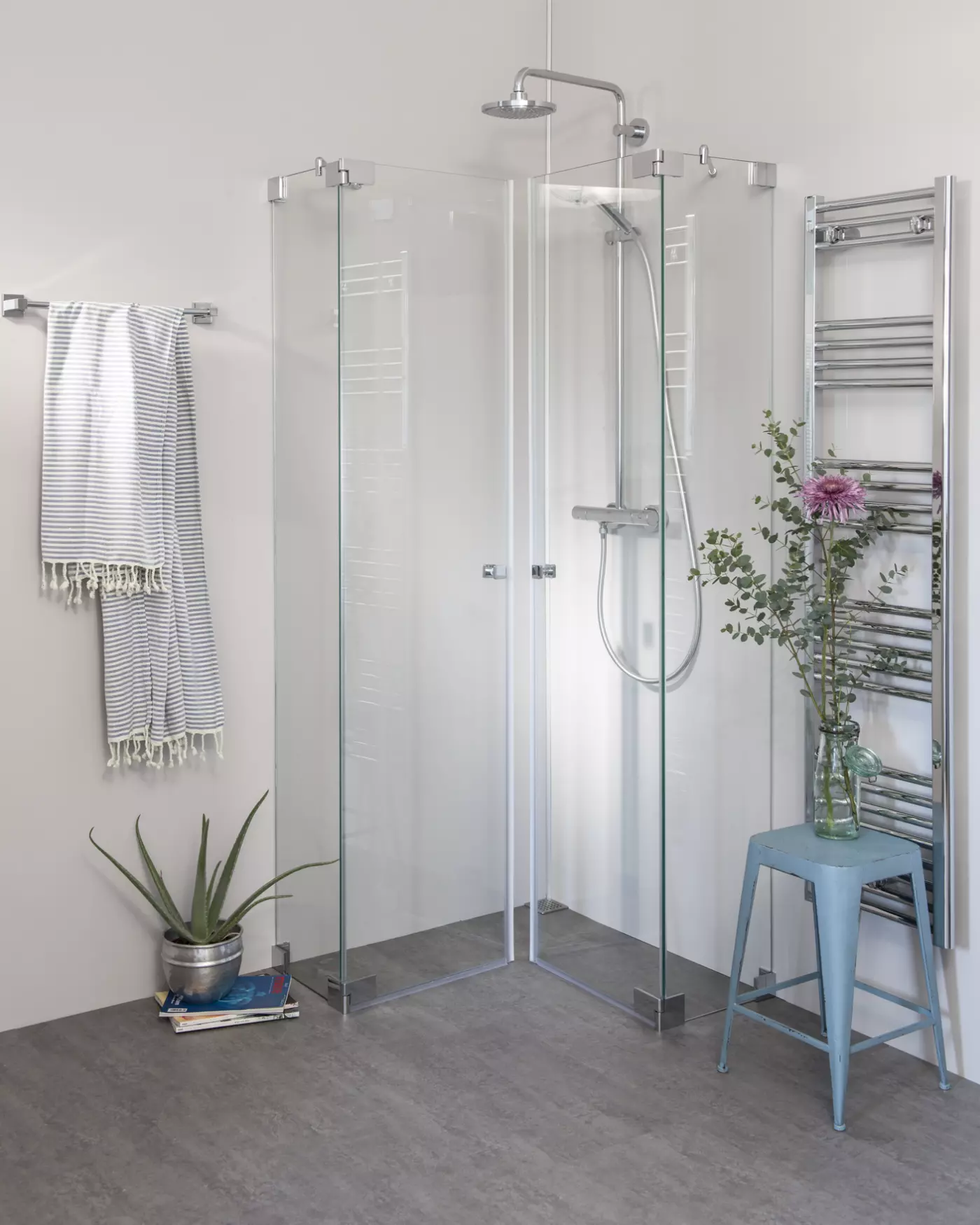 Eckdusche 100x80 mit 2 Pendeltüren & Duschwanne