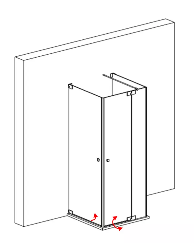 Duschkabine U Form neben Badewanne mit 2 Pendeltüren & Festwand