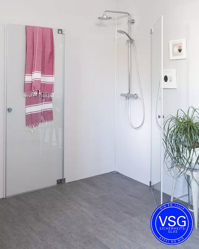 VSG Eck Duschkabine mit 2 Pendeltüren an Wand nach Maß