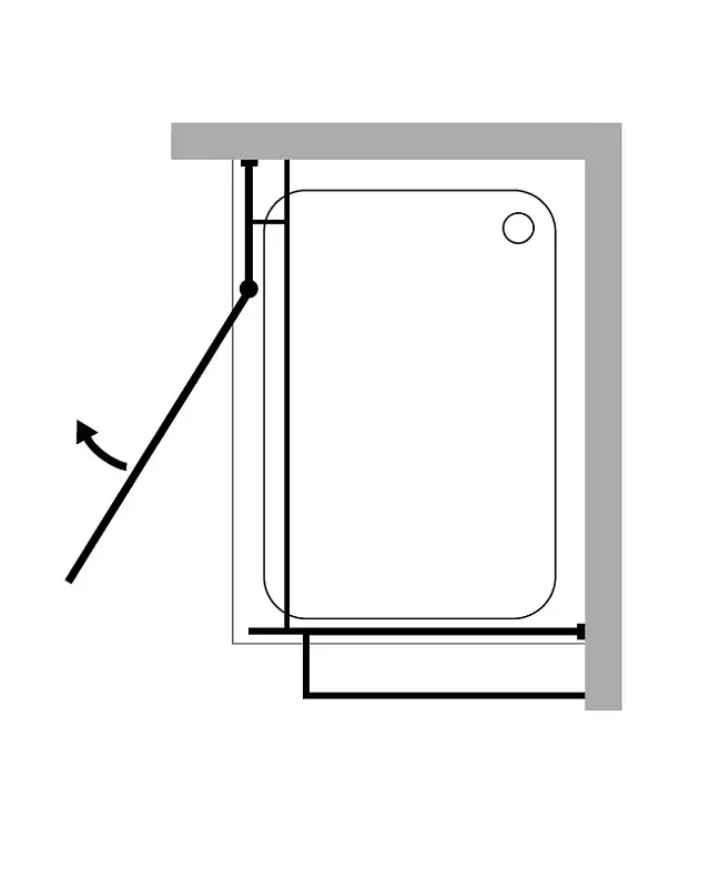 Große Eckdusche mit Festwand und Tür an Festteil