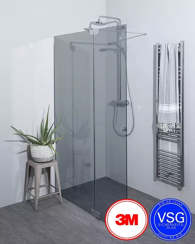 VSG Walk In Dusche zum Kleben mit Klappteil und Wandprofil, Maßanfertigung