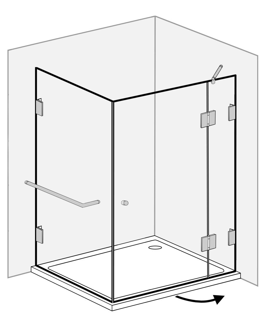 Eckdusche mit Festwand 90x120cm