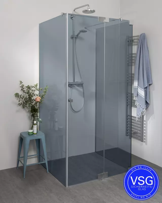 VSG Dusche U Form teilgerahmt mit Pendeltür Fronteinstieg nach Maß