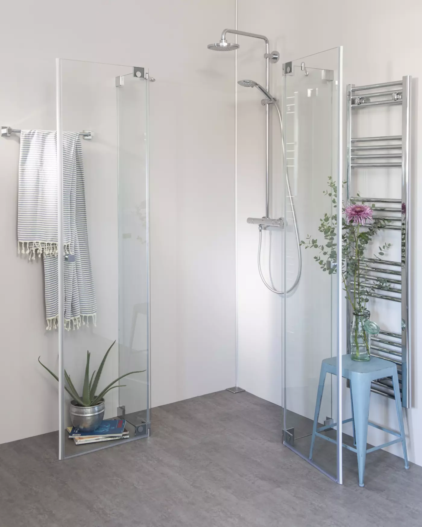 Eckdusche 100x80 mit 2 Pendeltüren & Duschwanne